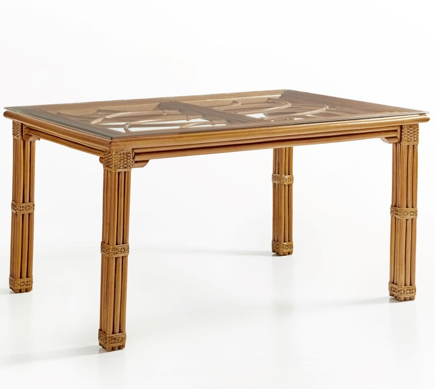South Sea Rattan Antigua Rattan Indoor Rectangular Dining Table with Glass Included