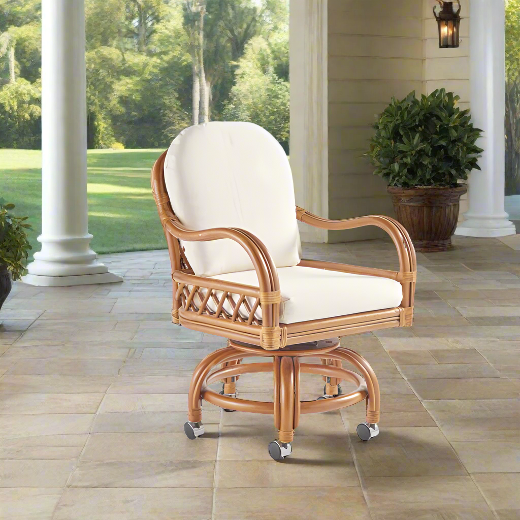 South Sea Rattan Antigua Indoor Swivel Caster Dining Arm Chair