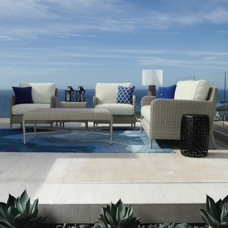 Sunset West Manhattan Loveseat With Club Chairs, Coffee Table And End Table