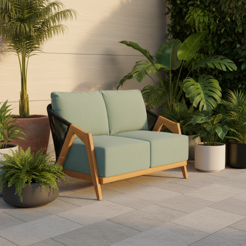Lloyd Flanders Alpine Teak Rope Outdoor Loveseat
