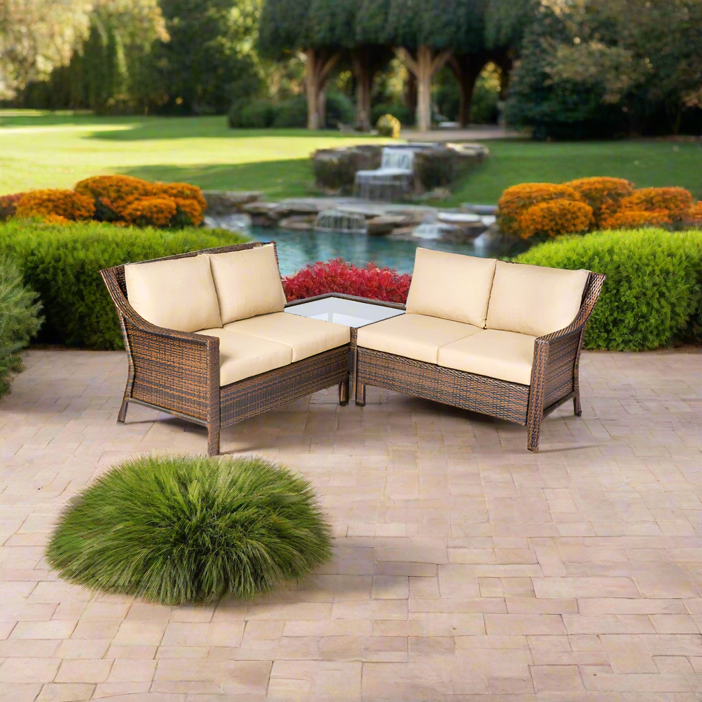 Alfresco Home Logan 3 Piece Deep Seating Wicker Sectional Set