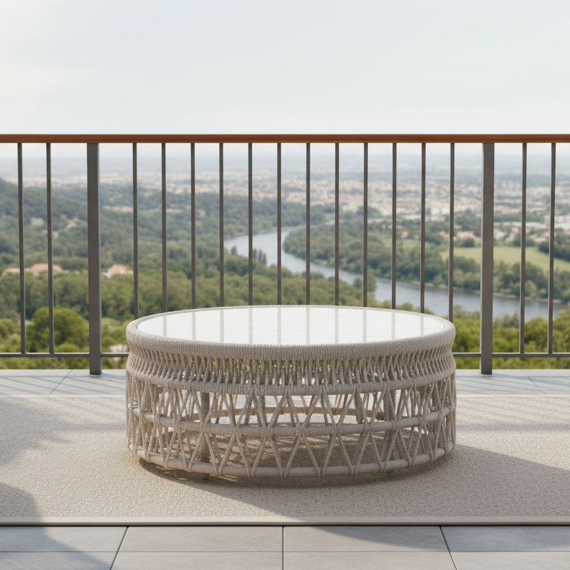 Sunset West Dana Rope Aluminum Outdoor Coffee Table with Honed Carrara Marble Top
