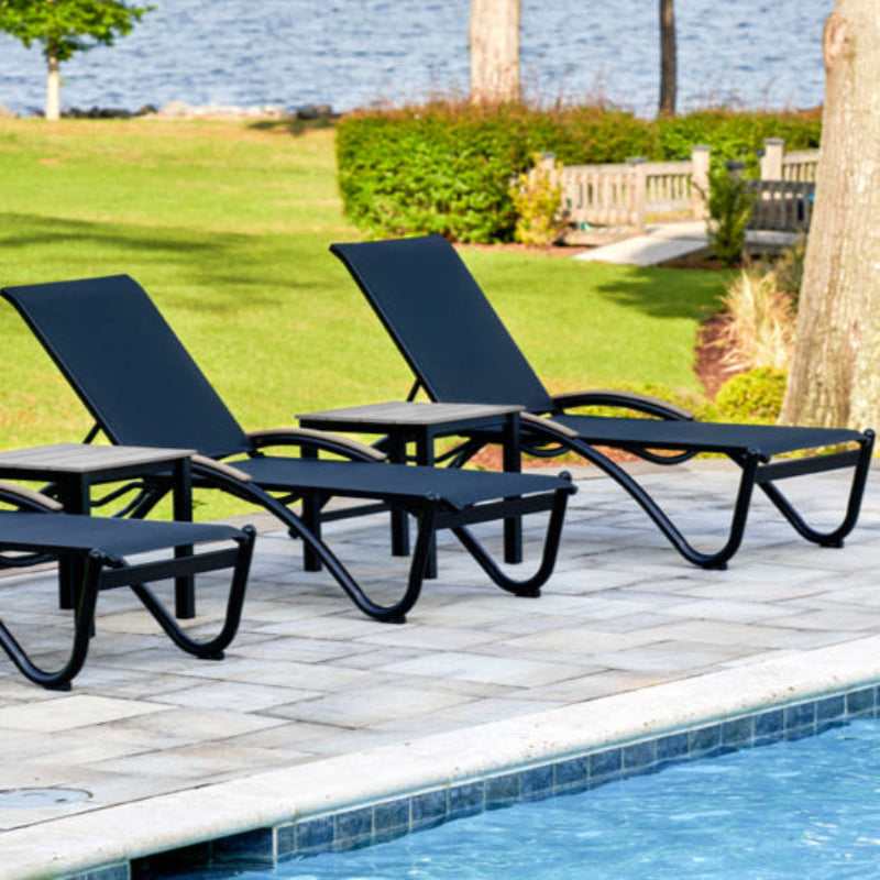 Telescope Casual Helios Sling Aluminum Outdoor Lay-Flat Stacking Chaise