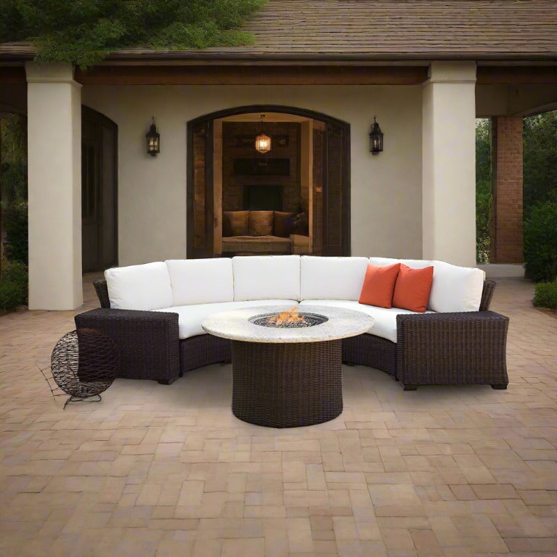 Lloyd Flanders Mesa 5 Piece Woven Vinyl Curved Sectional Set With Fire Table