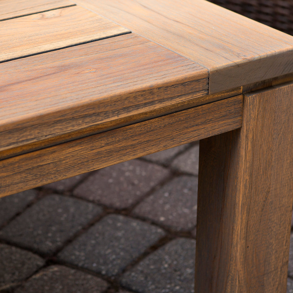Lloyd Flanders Teak Outdoor 63–84" Butterfly Leaf Umbrella Dining Table