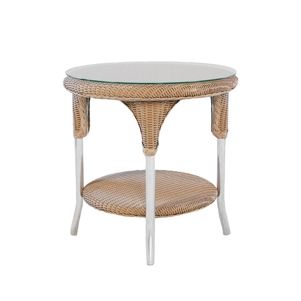 Lloyd Flanders Loom Wicker Outdoor 24" Round End Table with Partial Apron