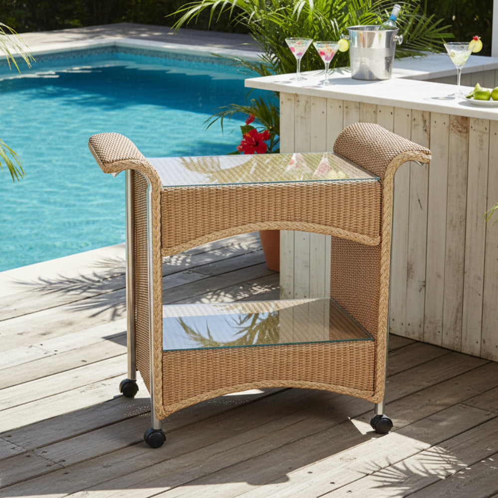 Lloyd Flanders Loom Wicker Outdoor Castered Bar Cart