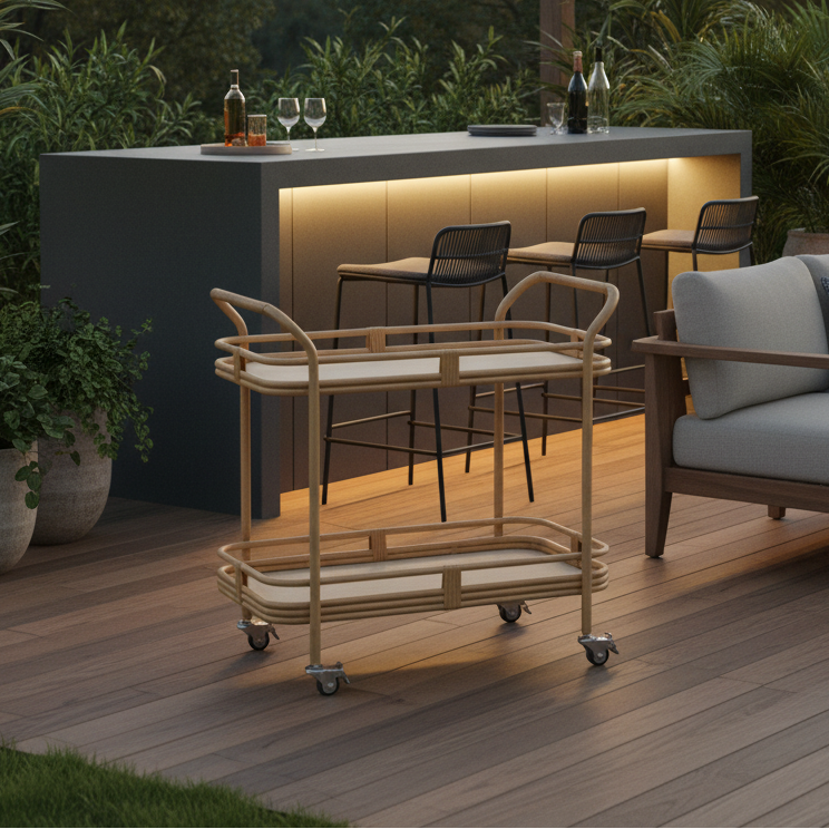 Lloyd Flanders Riviera Wicker Outdoor Bar Cart