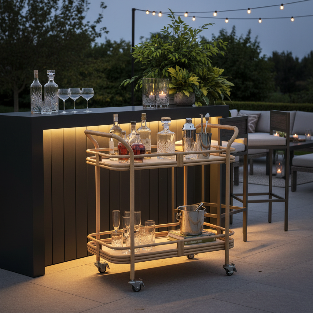 Lloyd Flanders Riviera Wicker Outdoor Bar Cart