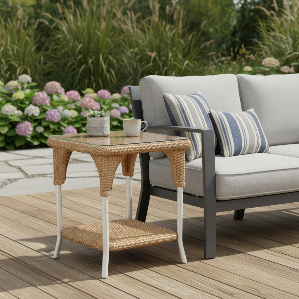 Lloyd Flanders Loom Wicker Outdoor 22" Square End Table