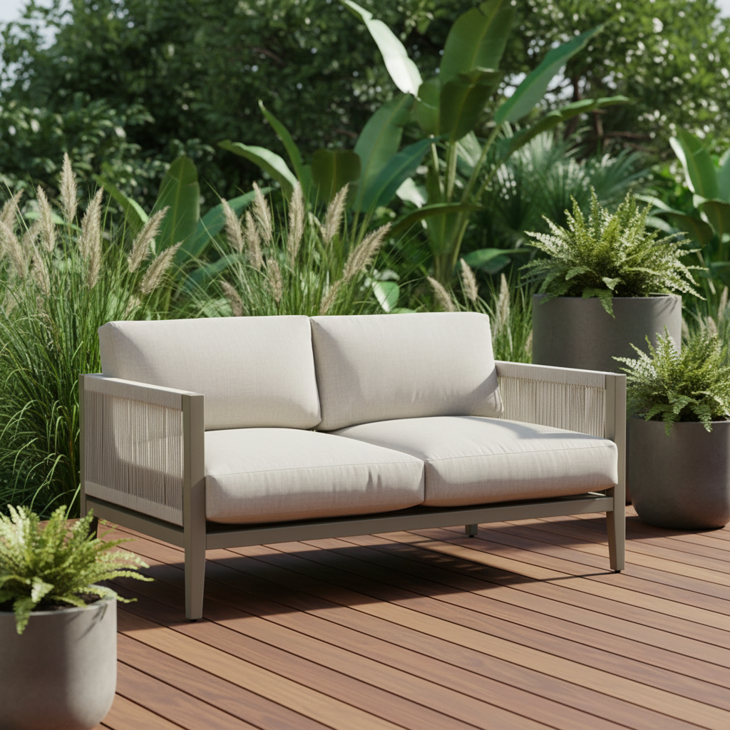 South Sea Rattan Nicole Aluminum With Marine Rope Wrapping Outdoor Loveseat