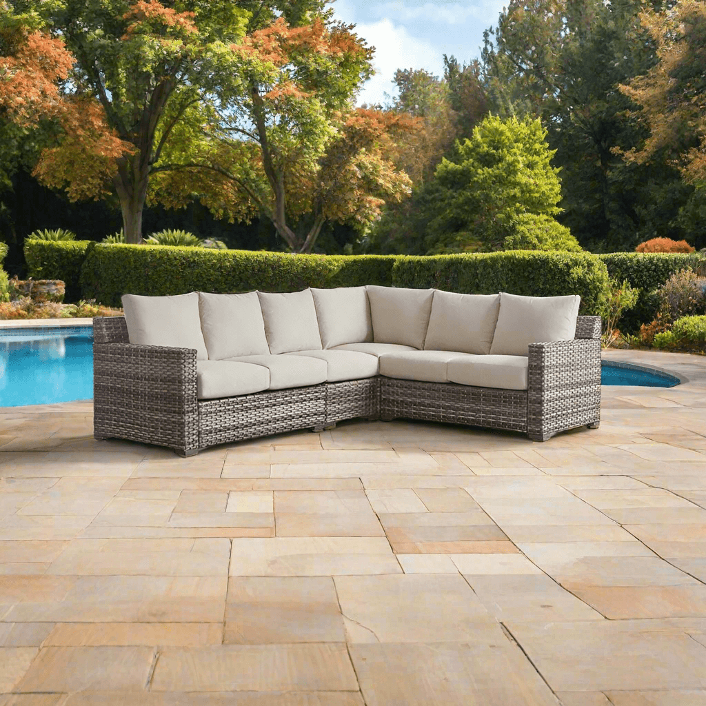 South Sea Rattan New Java Resin Wicker 4 Piece Outdoor Square Corner Sectional Sofa