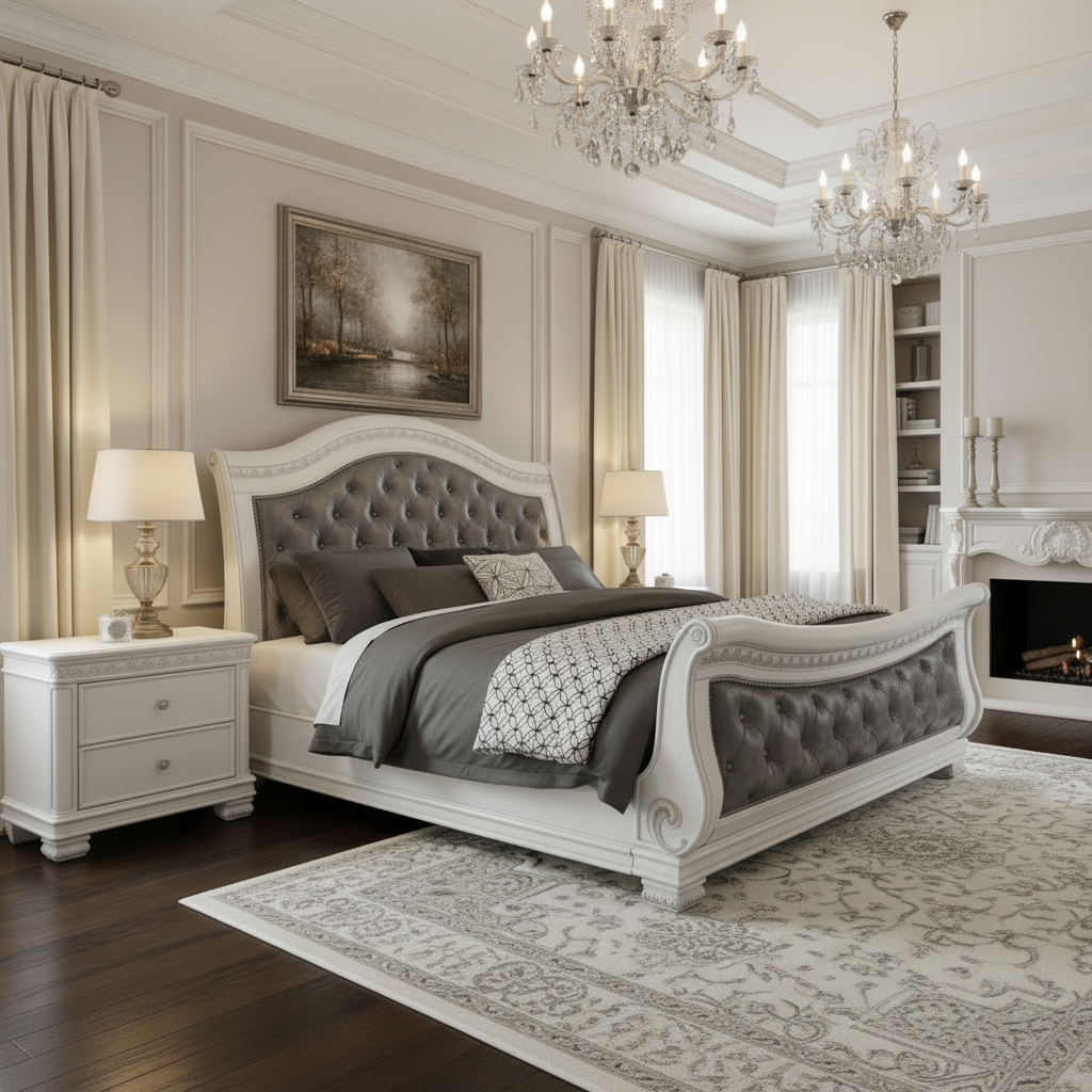 Oasis Home Bianca Upholstered Queen Sleigh Bed