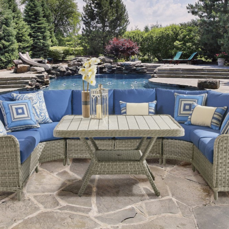 South Sea Rattan Mayfair Wicker Outdoor Glass Top Dining Chat Table