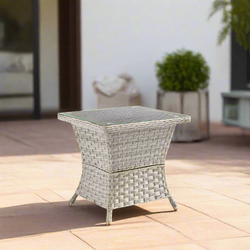 South Sea Rattan Mayfair Wicker Outdoor End Table with Glass Top