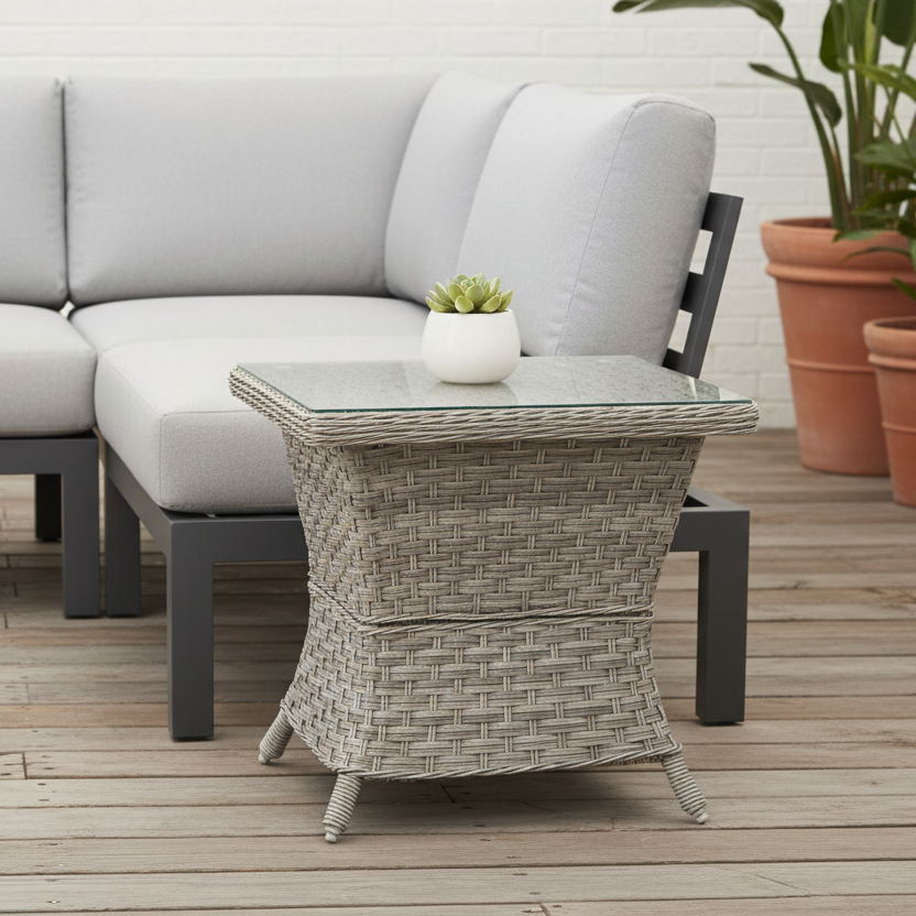 South Sea Rattan Mayfair Wicker Outdoor End Table with Glass Top