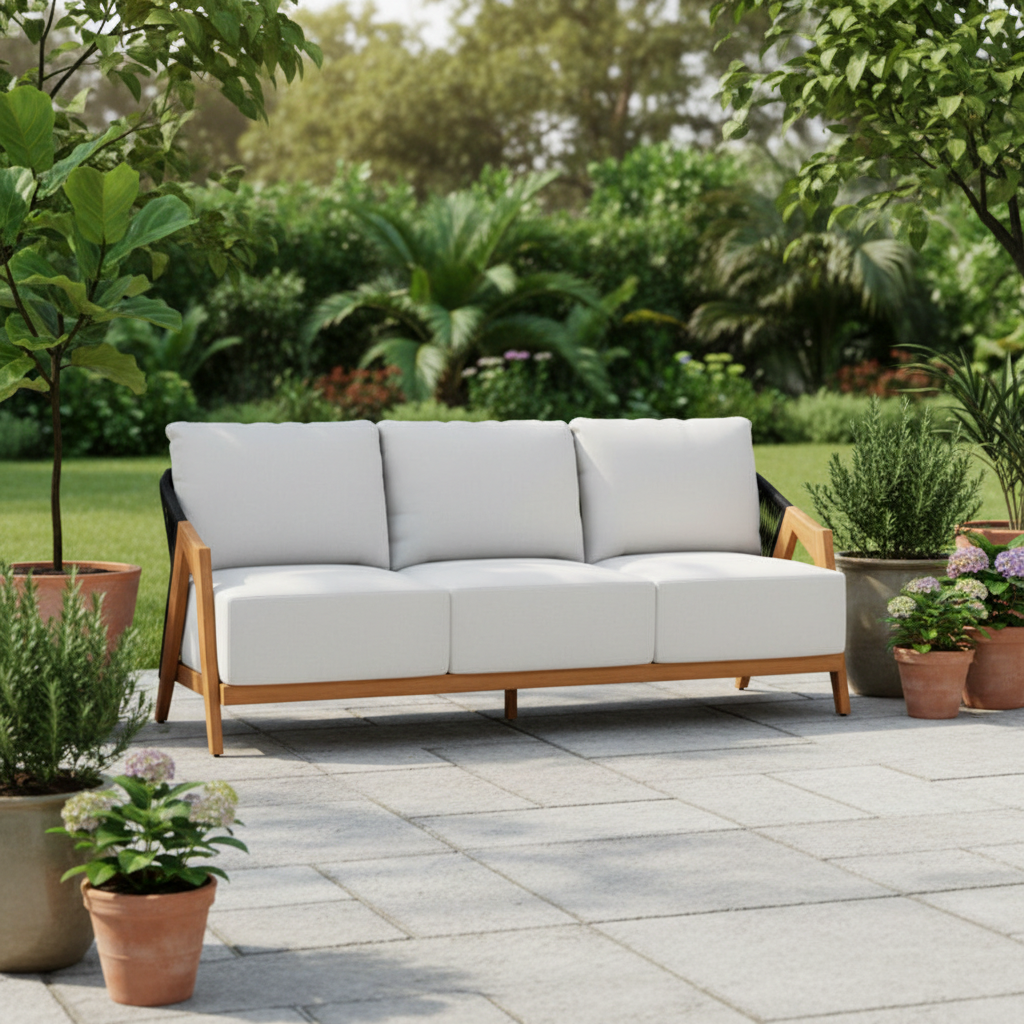Lloyd Flanders Alpine Teak Rope Outdoor Sofa