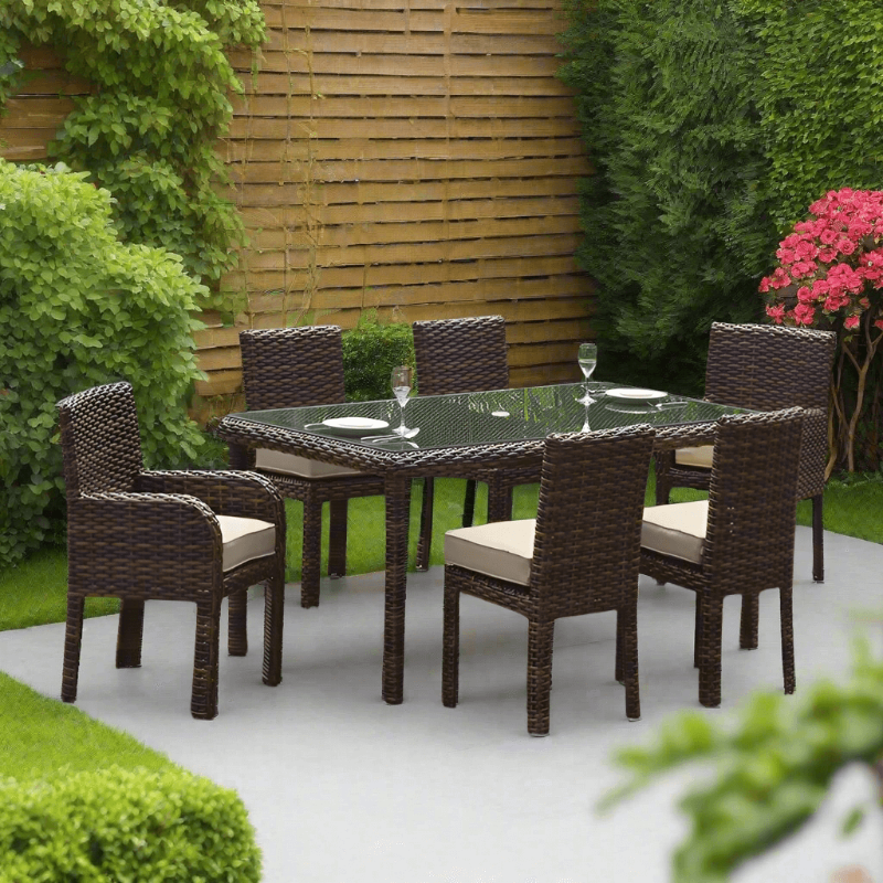 South Sea Rattan Saint Tropez Wicker Outdoor 6-Person Rectangular Dining Set