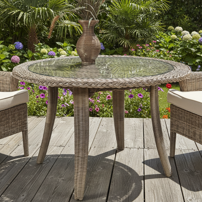 South Sea Rattan Provence Wicker Outdoor Round Dining Table