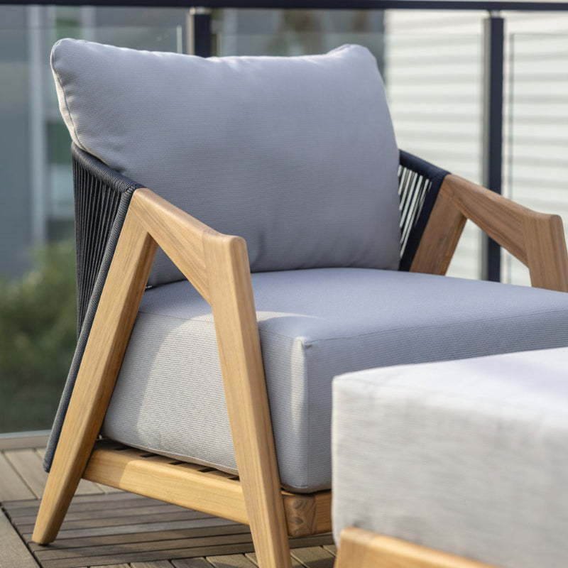 Lloyd Flanders Alpine Teak Rope Outdoor Lounge Chair