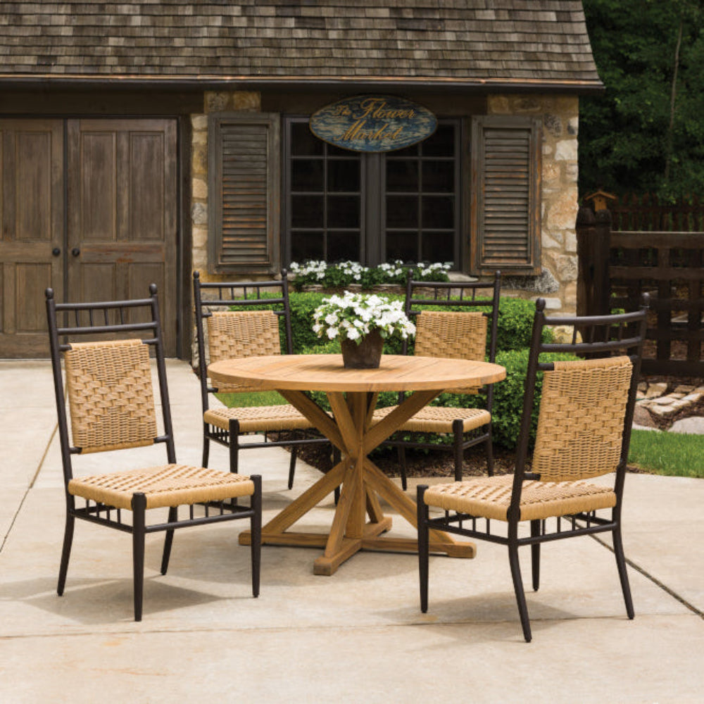 Lloyd Flanders Teak Outdoor 48" Round Cross Base Dining Table