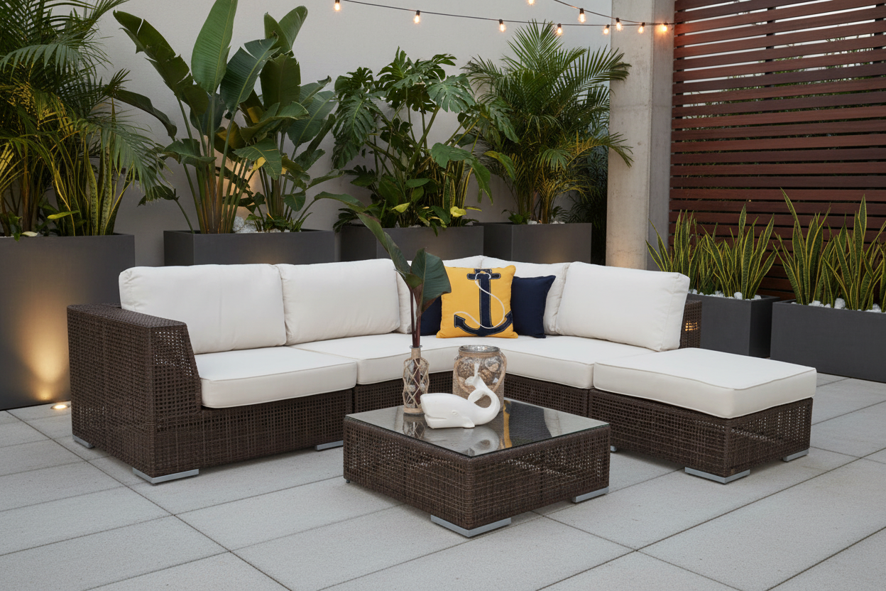 Hospitality Rattan Atlantis Wicker Outdoor 4-Person Modular Sectional Set