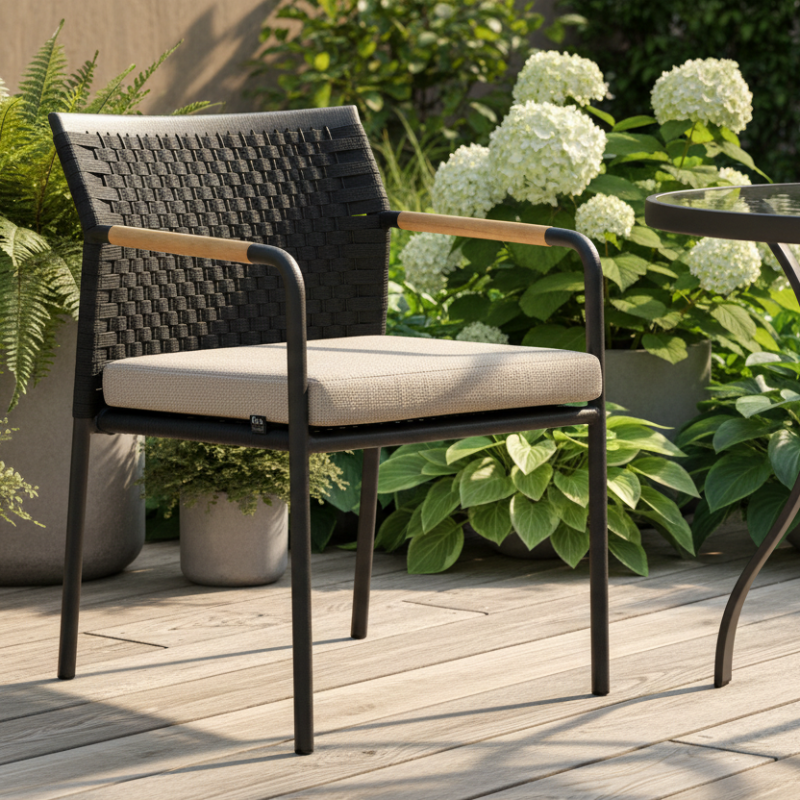 Alfresco Home Elle Black Aluminum Outdoor Dining Chair With Cushion