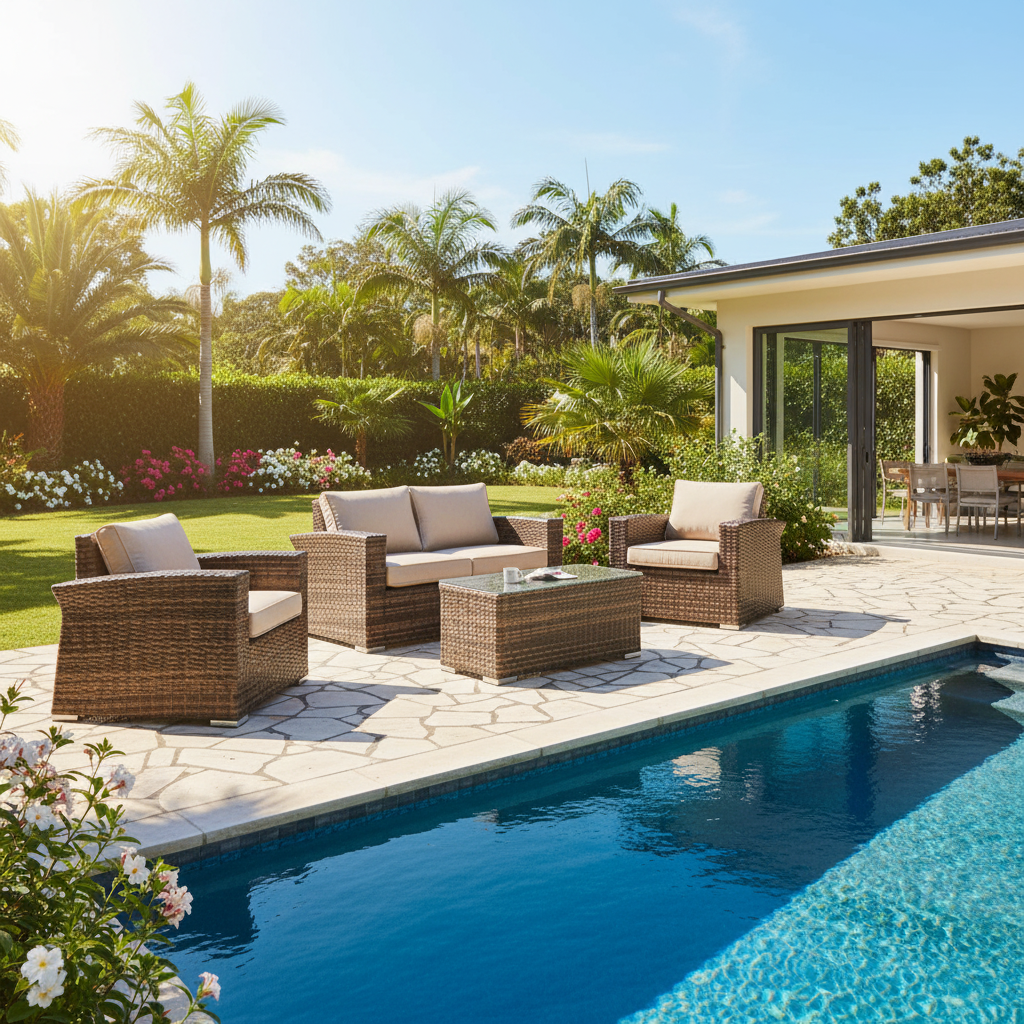 Alfresco Home Baily Resin Wicker Outdoor 4-Piece Loveseat Set with Sunbelievable Ostrich Cushions