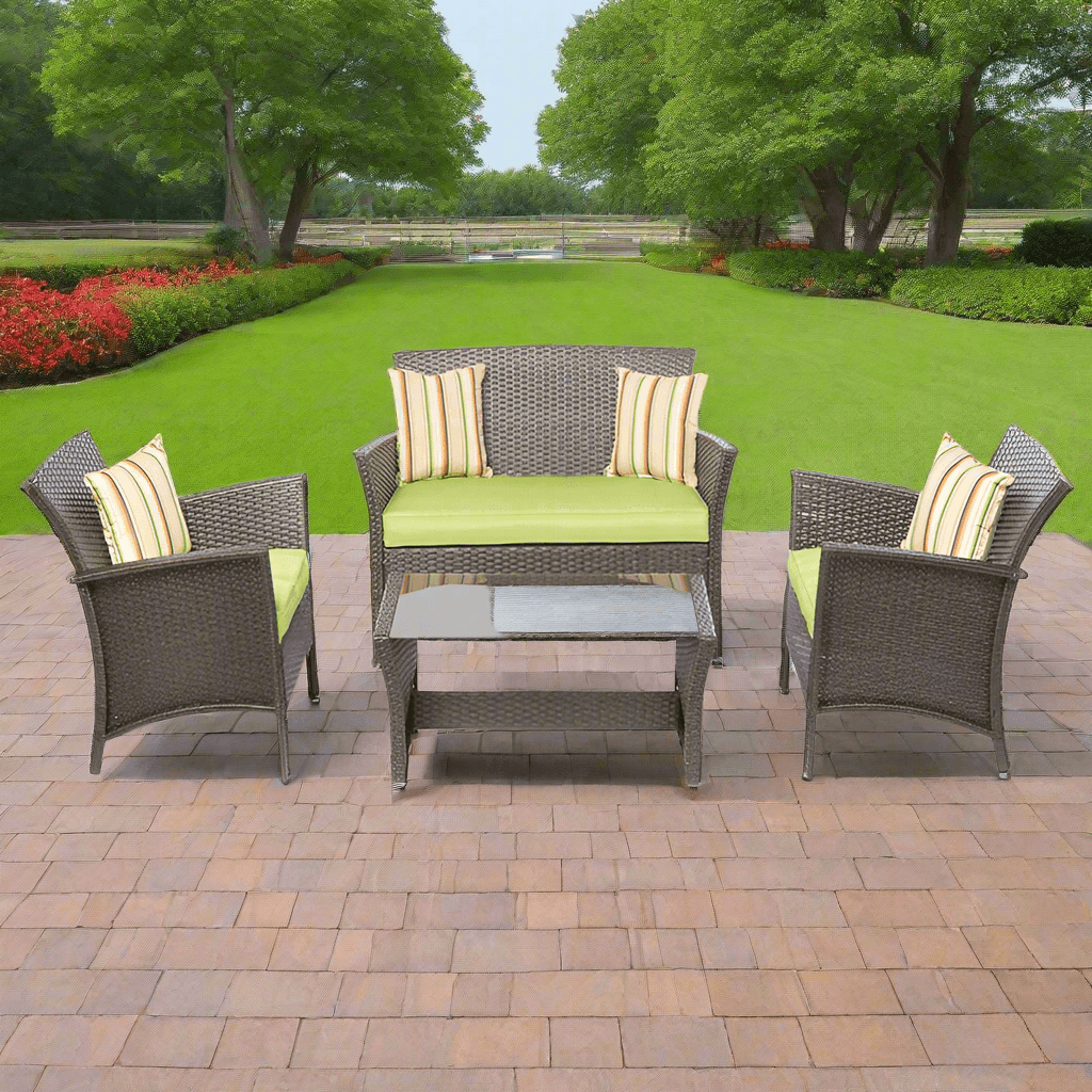 Alfresco Home Bimini 4 Piece Wicker Seating Group With Throw Pillows