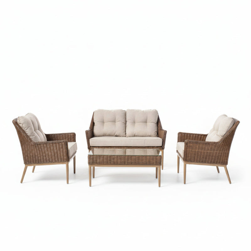 Alfresco Home Eva Wicker Aluminum Outdoor 4-Person Loveseat Set With Cushion