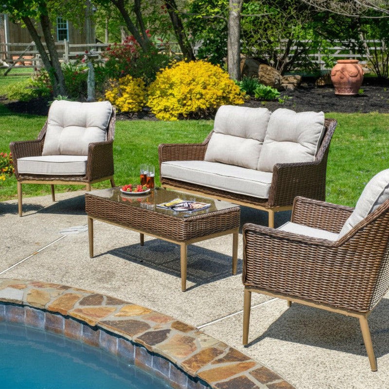 Alfresco Home Eva Wicker Aluminum Outdoor 4-Person Loveseat Set With Cushion