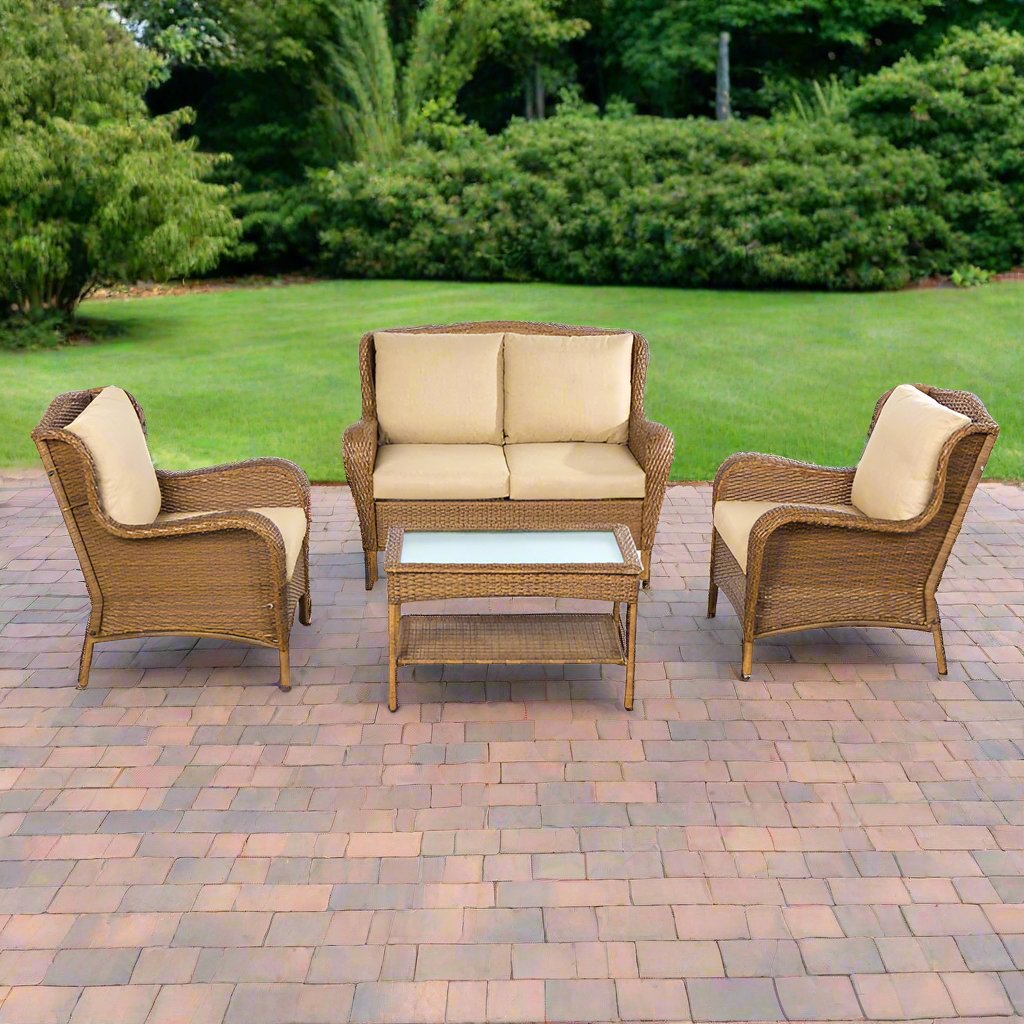 Alfresco Home Gibson 4 Piece Wicker Conversation Set