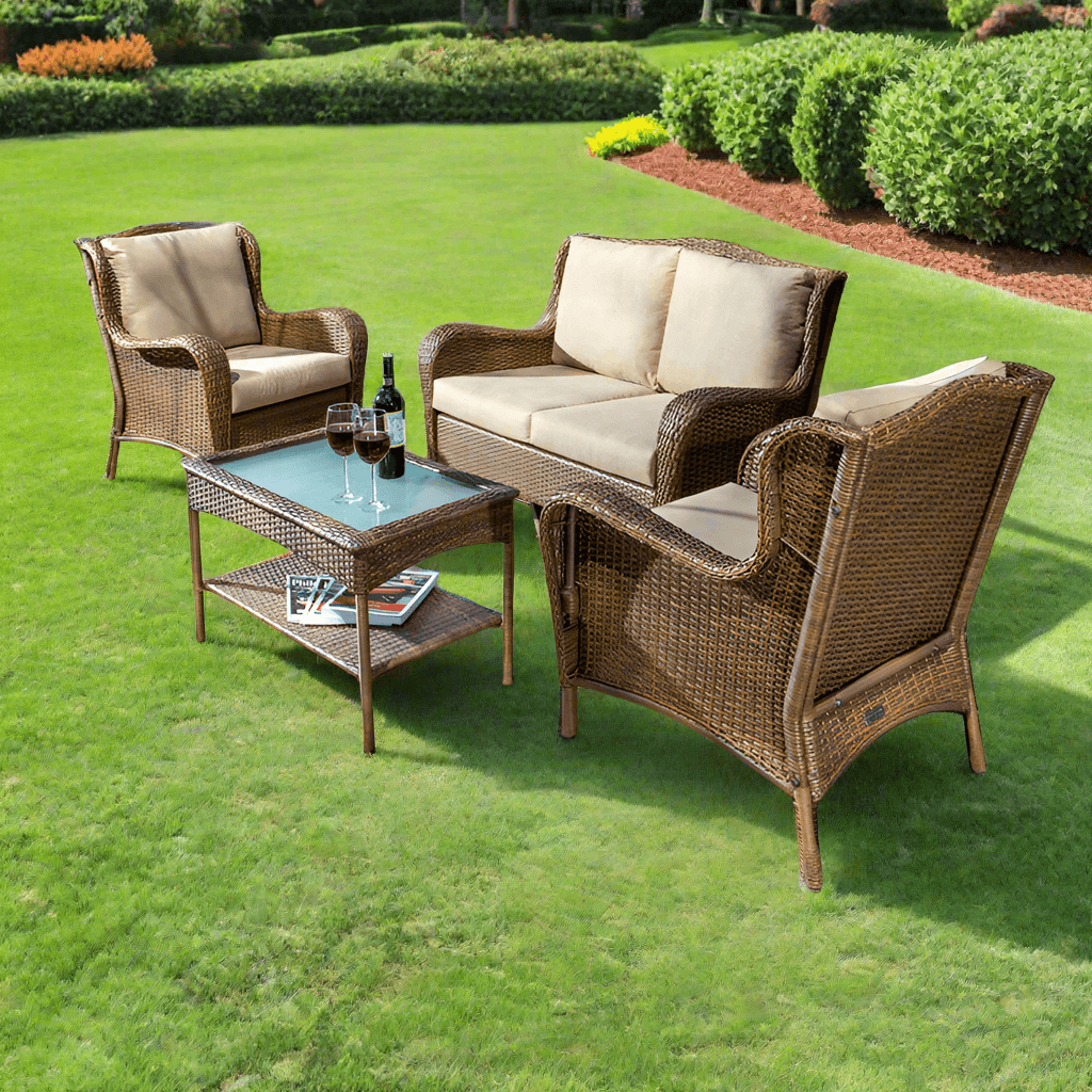 Alfresco Home Gibson 4 Piece Wicker Conversation Set