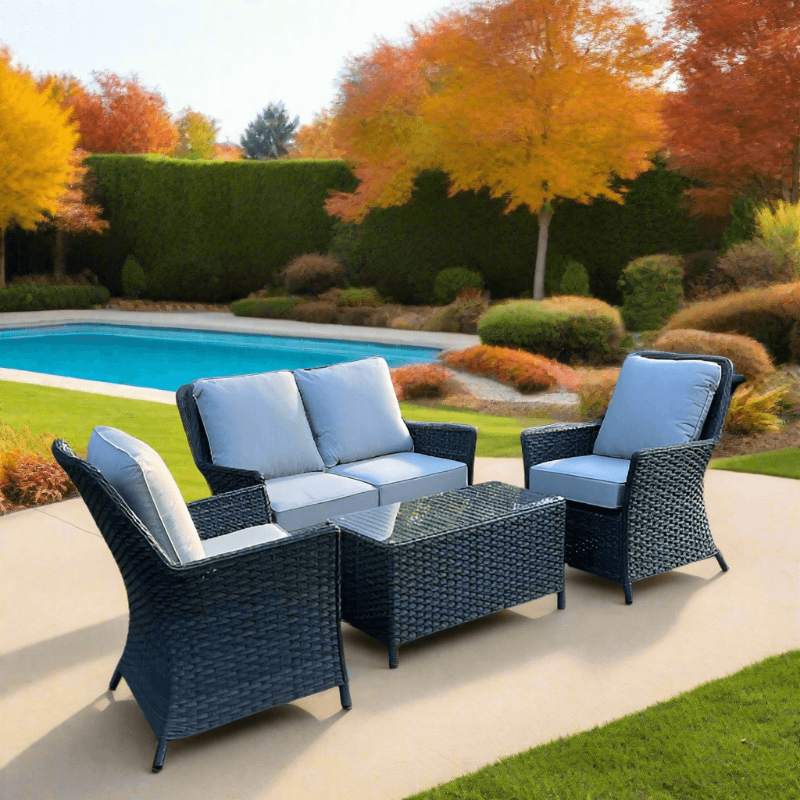 Alfresco Home Joanie Espresso Wicker Aluminum Outdoor 4-Person Conversation Set