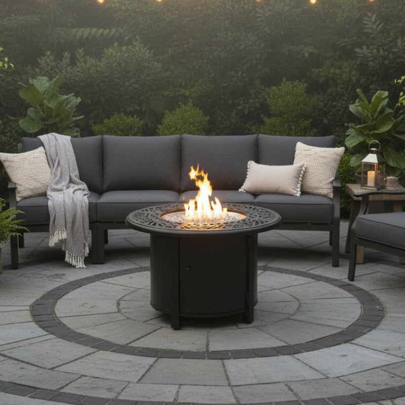 Alfresco Home Kinsale Cast Aluminum Outdoor 36" Round Fire Pit Table Blacksmith