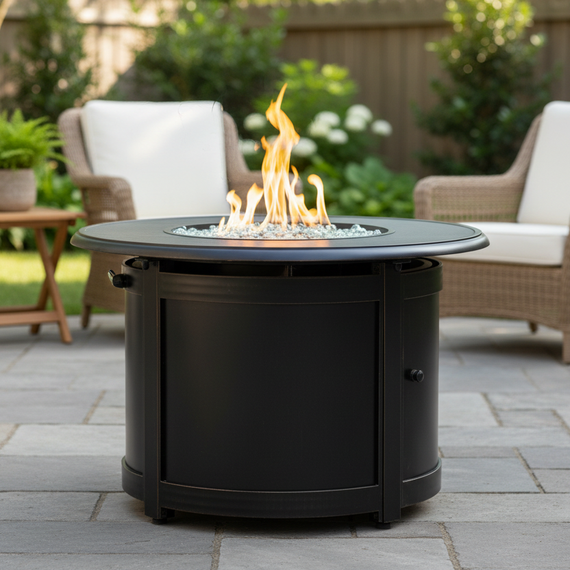 Alfresco Home Manchester Cast Aluminum Outdoor 36″ Blacksmith Round Fire Pit Table