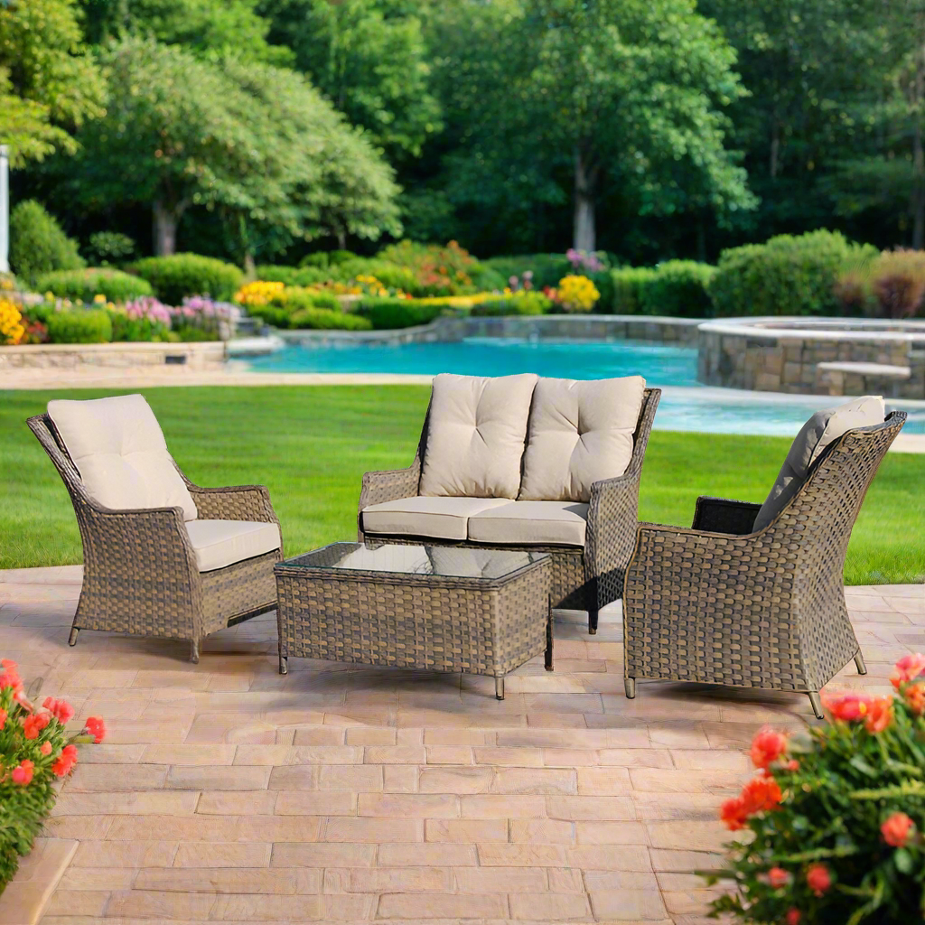 Alfresco Home Stanton 4 Piece Wicker Conversation Set