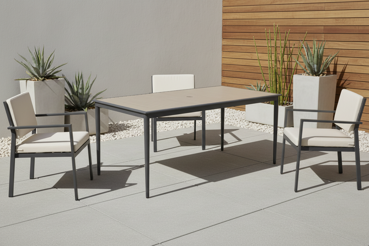 Alfresco Home Oden Polywood Outdoor Rectangular Dining Table with Umbrella Hole