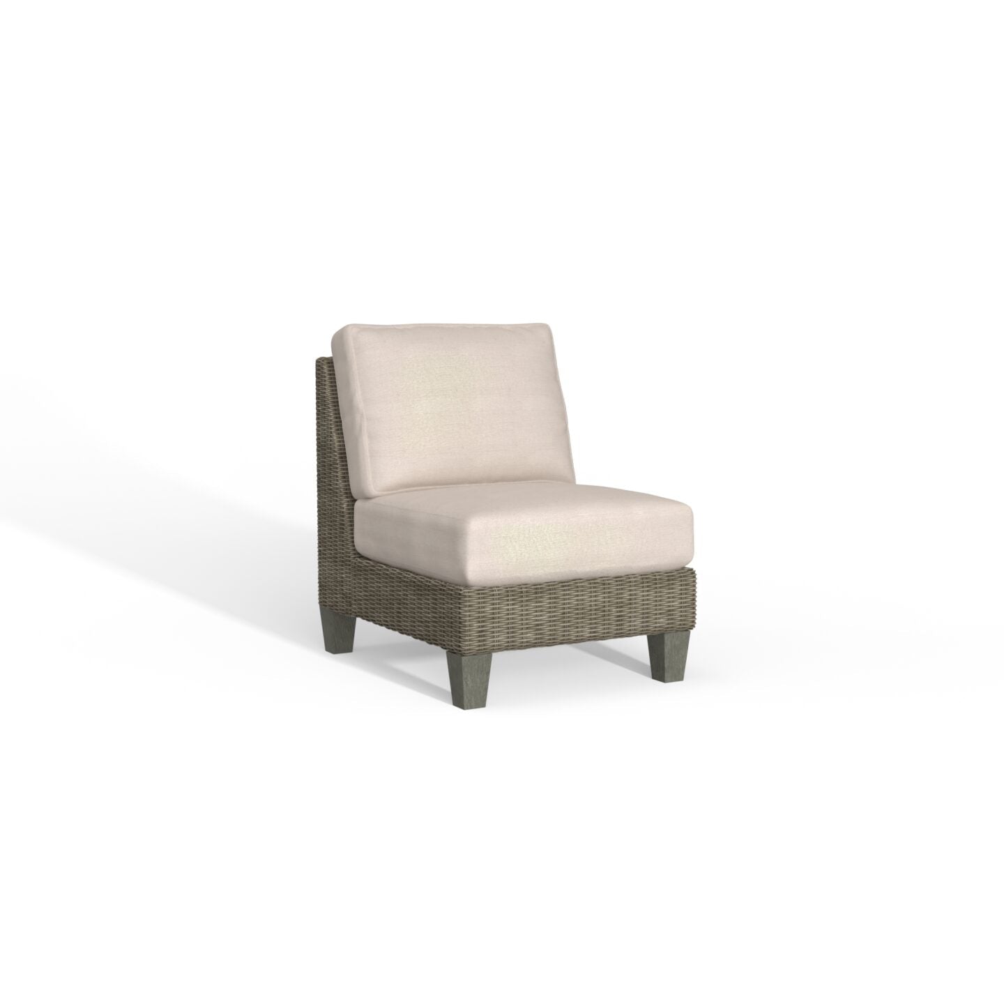 South Sea Rattan Timberline Wicker Outdoor Armless Chair on a white background