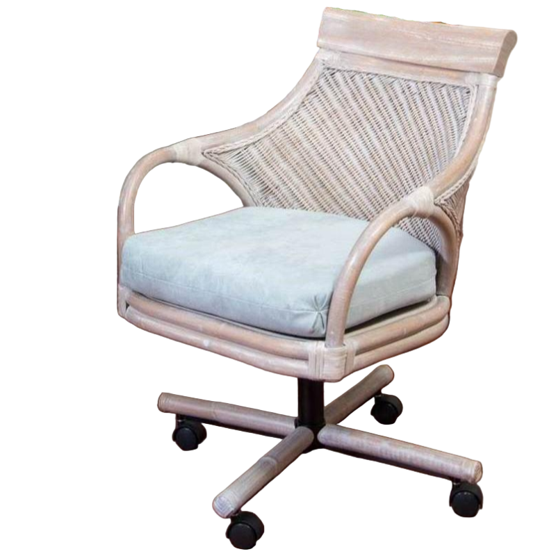 Alexander & Sheridan Bermuda Natural Rattan Indoor Tilt Swivel Caster Dining Chair with Cushion