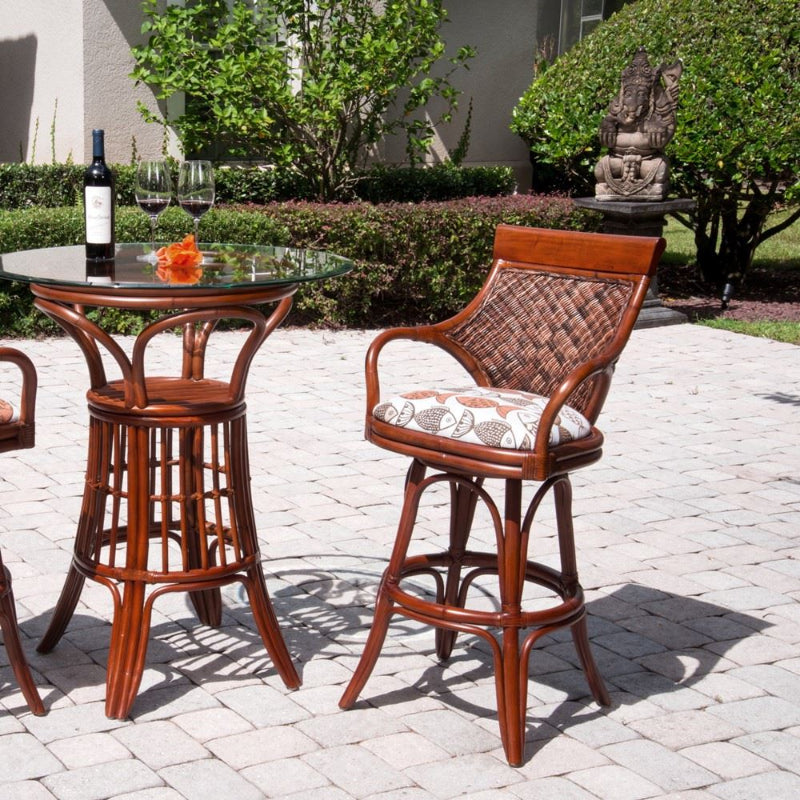 Alexander & Sheridan Bermuda Natural Rattan Indoor 30" Bar Stool with Cushion