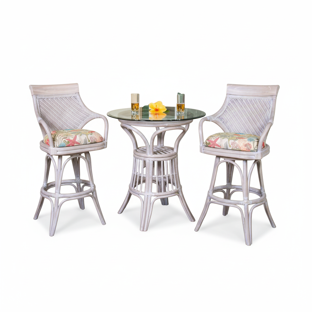 Alexander & Sheridan Bermuda Natural Rattan Indoor 2-Person Pub Set with Cushions