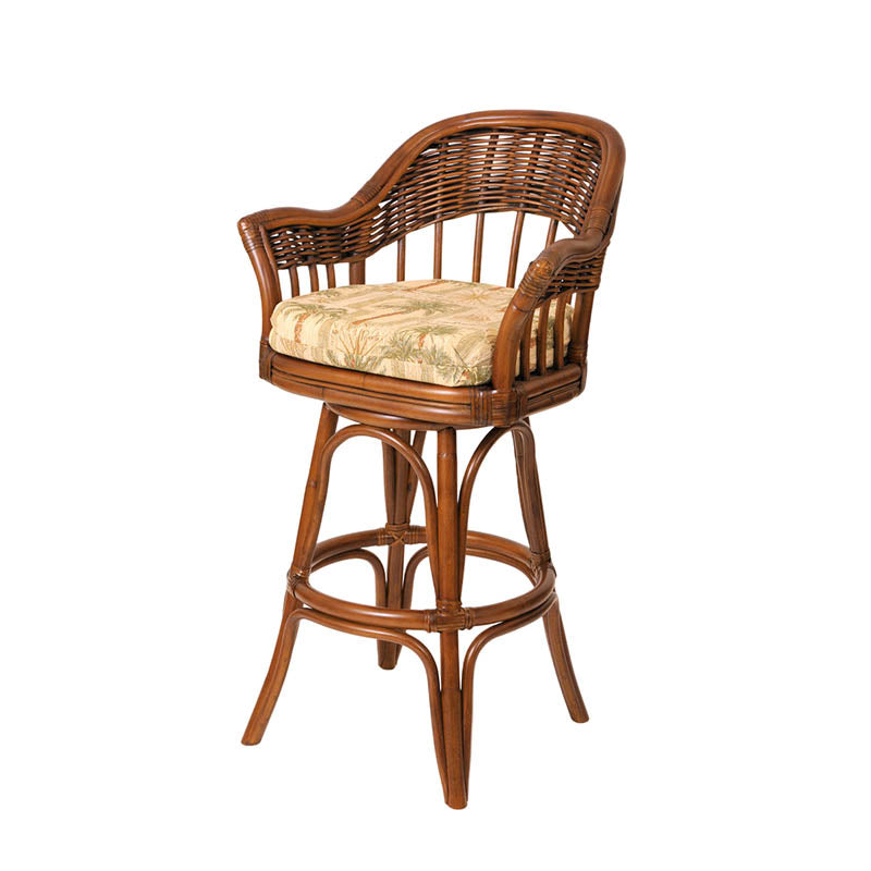 Alexander & Sheridan Bridgeport Natural Rattan Indoor 24" Bar Stool with Cushion