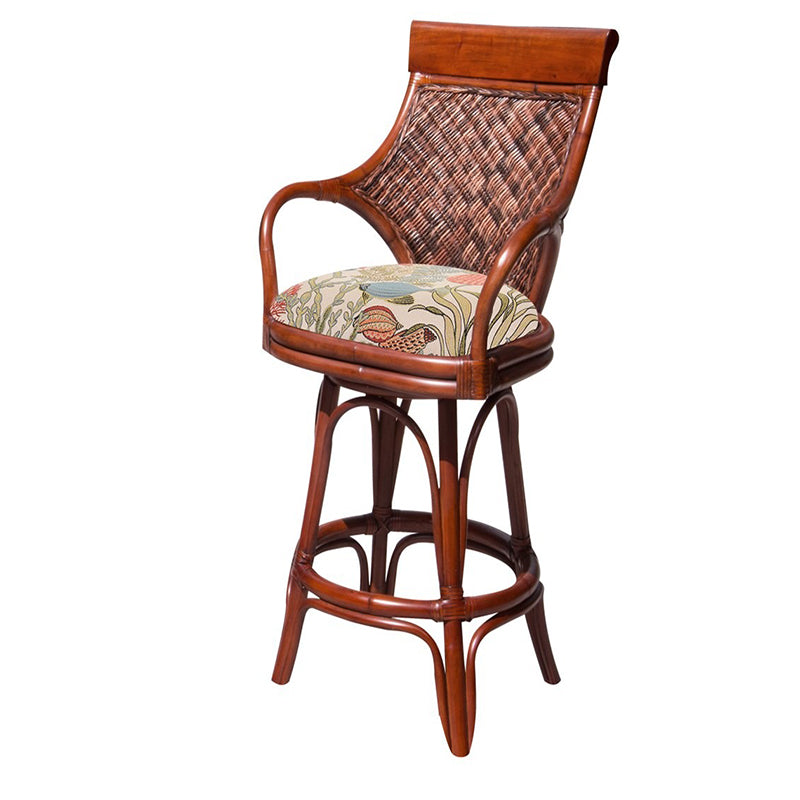 Alexander & Sheridan Bermuda Natural Rattan Indoor 30" Bar Stool with Cushion