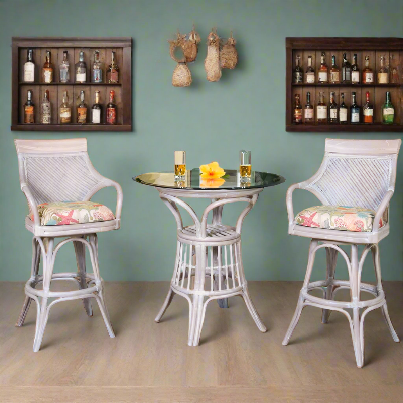 Alexander & Sheridan Bermuda Natural Rattan Indoor 2-Person Pub Set with Cushions