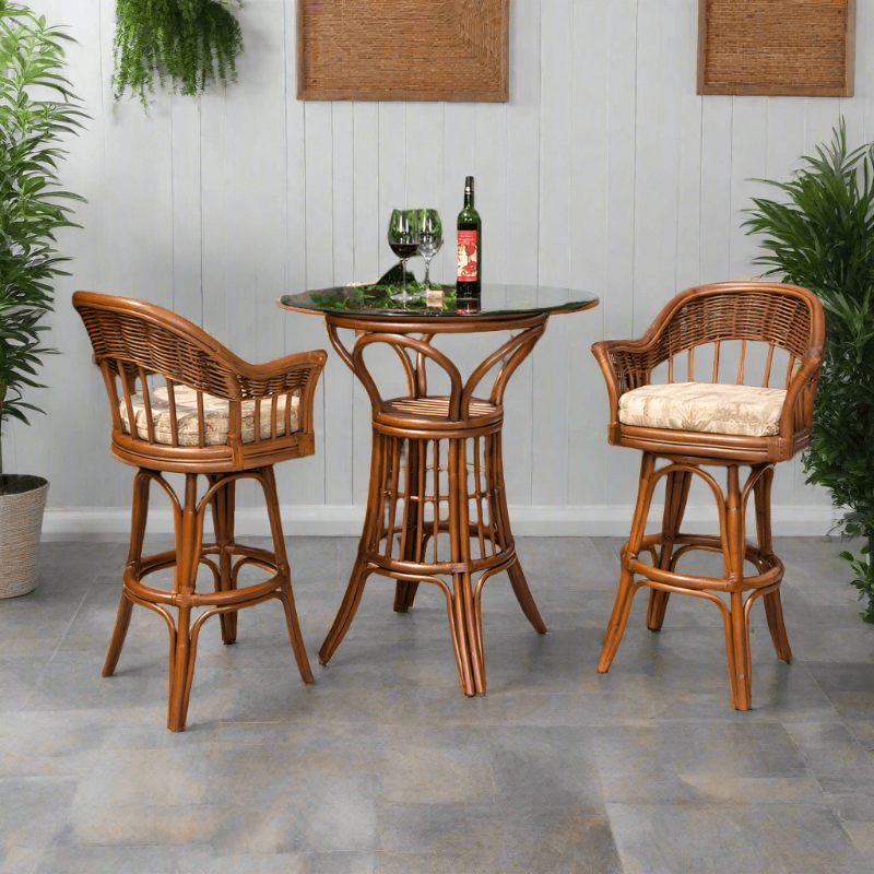 Alexander & Sheridan Bridgeport Natural Rattan Indoor 2-Person Pub Set with Cushions