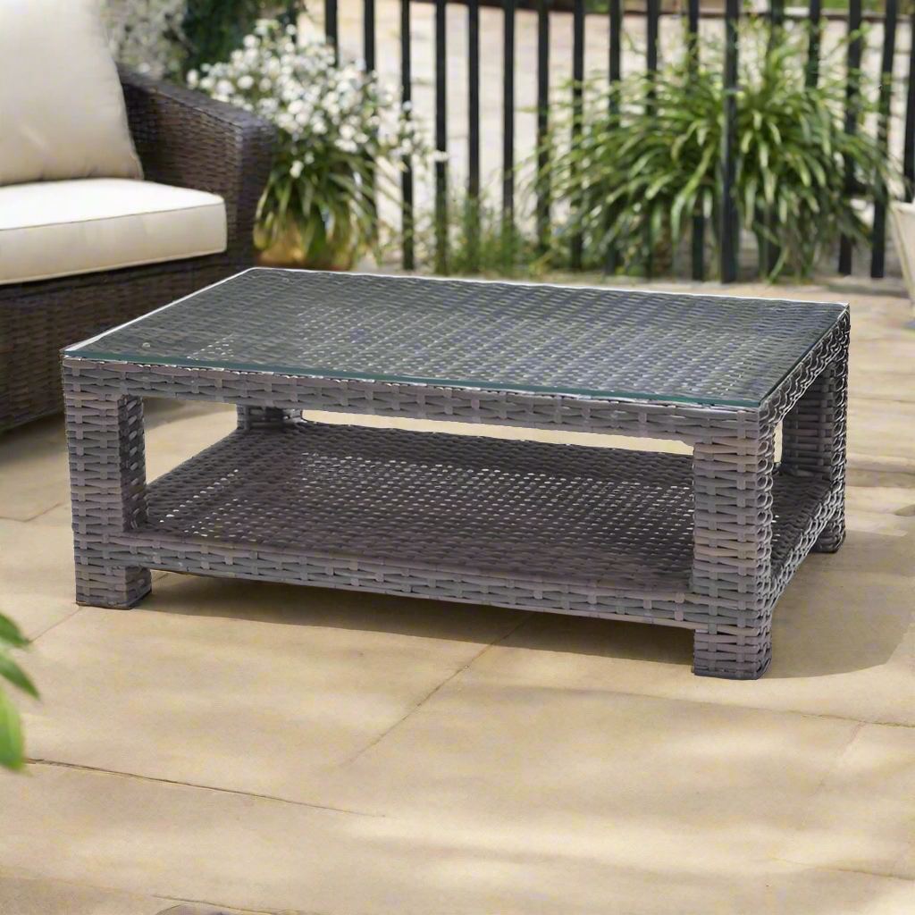 Forever Patio Brookside Wicker Rectangle Coffee Table With Glass Top