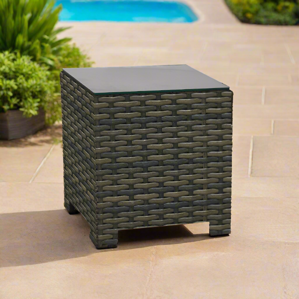 Forever Patio Brookside Wicker Square End Table With Glass Top