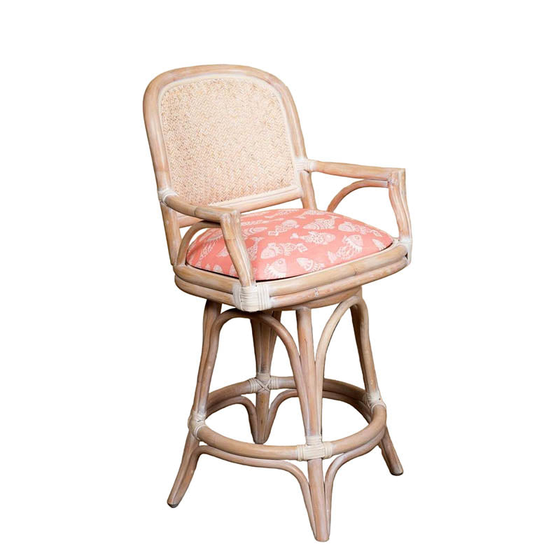 Alexander & Sheridan Cayman 24" Rattan Indoor Bar Stool with Arms and Cushion