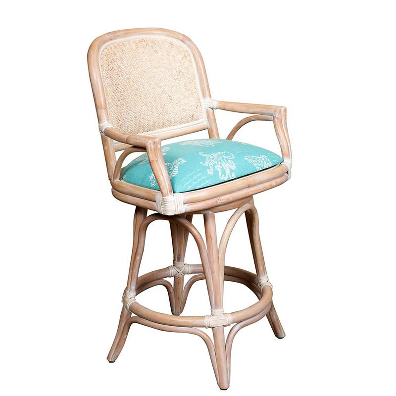 Alexander & Sheridan Cayman 24" Rattan Indoor Bar Stool with Arms and Cushion